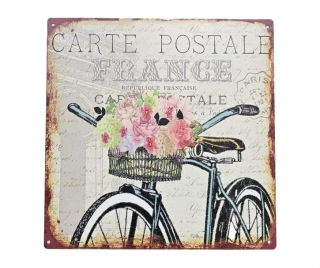 Nástěnná kovová cedule s kolem Carte Postale - 30*30 cm